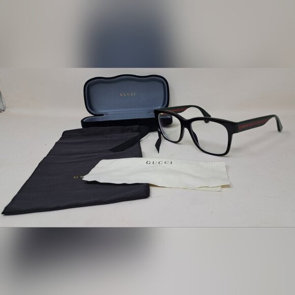 Gucci Women's Eyeglasses Glasses Unisex Black Striped GG0342OS 004 56-18-150